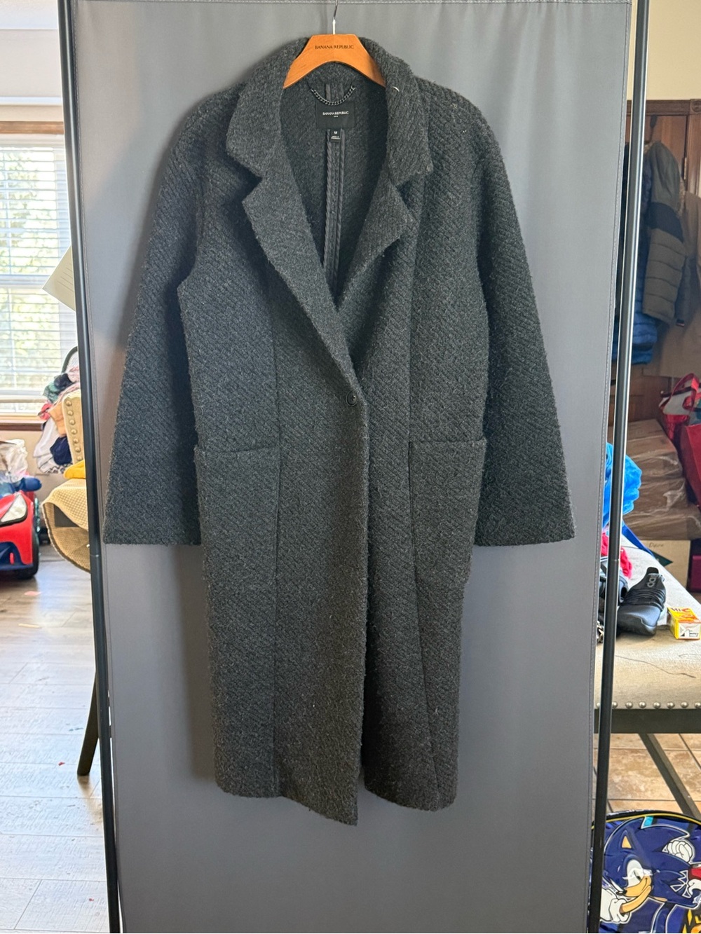 Banana Republic Black Textured Wool-Blend Trench Coat